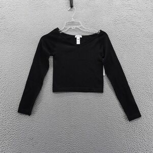 Urban Social Womens Ribbed V-Neck Long Sleeve Crop Top Black XS/S NEW